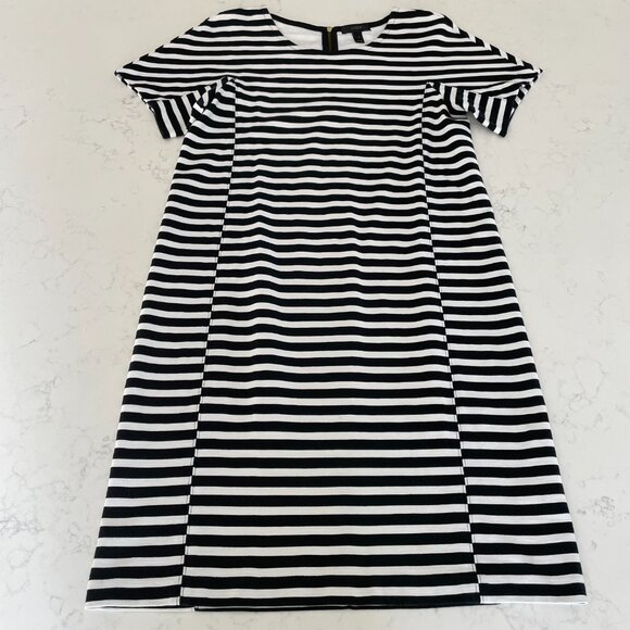 J. Crew Short Sleeve Striped Scoop Neck Dress Black + White Sz S - no fabric tag - Picture 2 of 9